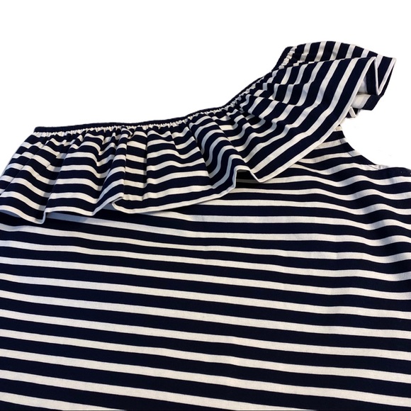 J. Crew Navy and White Striped One Shoulder Sleeveless Top - Picture 7 of 12